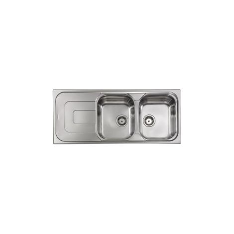 CM 011347.D1.01.2016 Pizzica Lavello da incasso 2 vasche con gocciolatoio a sinistra Sopratop acciaio inox satinato (116x50 cm) colore Acciaio inox (1/5)