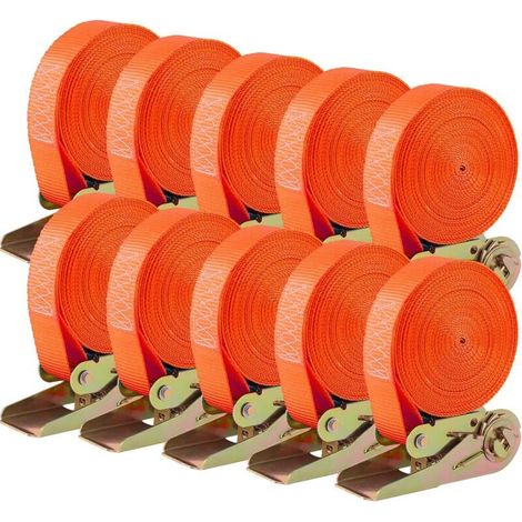 10 PCS 800 kg Sangle à Cliquet, 6m x 25mm, , Sangle d'Arrimage avec Tendeur, Sangle de Serrage en Polyester, pour Moto, Cargaison, Remorque, Camions, Bagages (1/4)