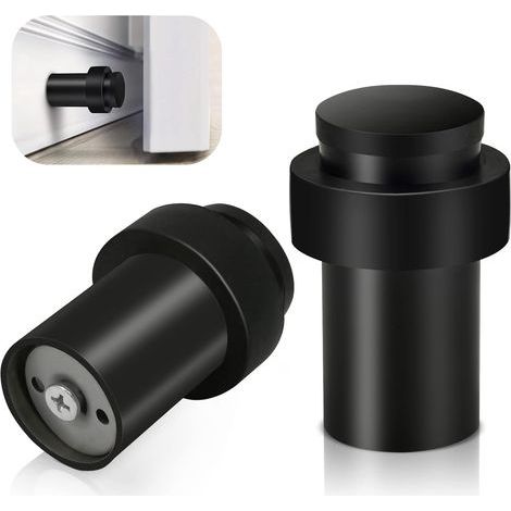 Lot de 2 butées de porte noires très résistantes en acier inoxydable - Protection murale décorative en caoutchouc solide pour plinthes - 65 mm (1/5)