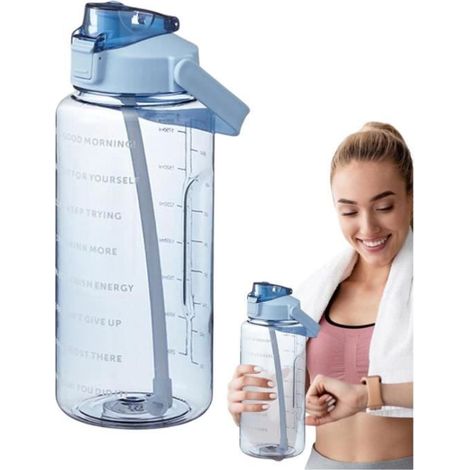 Gourde 2l, Gourde 2l Motivation, Gourde Graduée,Bouteille d'eau Étanche pour la Randonnée Voyage Sports de Plein Air Fitness (1/4)