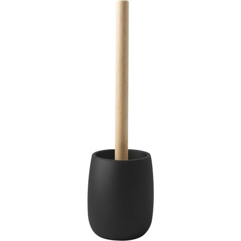 Escobillero con soporte Poliresina y madera SVEN Negro mate Spirella