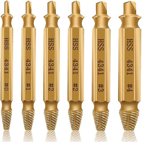 [Lot de 6] Extracteur de vis endommagées, extracteur de boulons cassés en acier HSS 4341 (dureté supérieure à 63 HRC) - Golde (1/4)