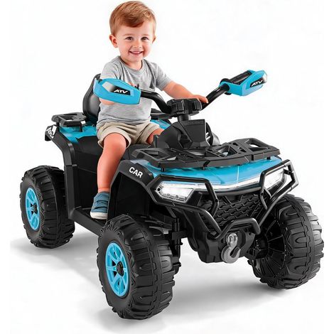Quad Électrique Enfant 12V ATV Tout-terrain, 2 Moteurs 35W, Télécommande, Suspension LED, Bluetooth, USB, Bleu Turquoise (1/5)