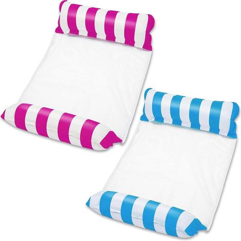 Hamac gonflable pour adulte – Fauteuil flottant 4 en 1 avec appui-tête et repose-pieds (Fuchsia et bleu clair) (1/3)