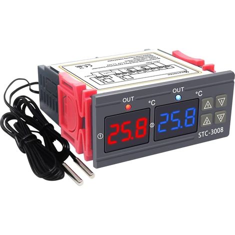 Double Regulateur de temperature Numerique avec 2 Sondes 220V STC 3008 Thermostat Doppi Relais pour Incubateur Couveuse, Contrôle Indépendant, Mode chauffage et refroidissement (1/5)