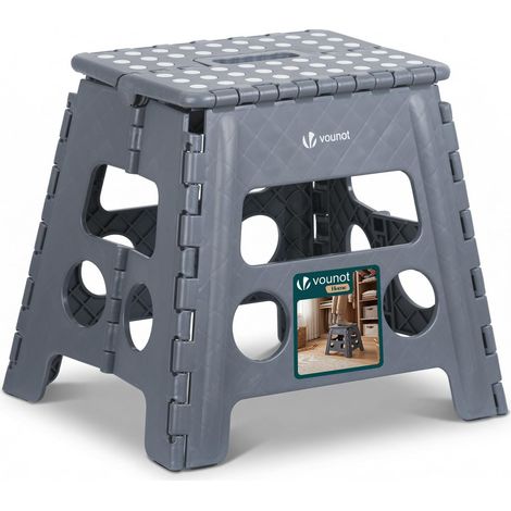 Tabouret Pliant Portable Marchepied Pliable Antidérapant avec Poignée Tabouret Escabeau Compact pour Cuisine Salle de Bain Jardin Camping 37 x 30 x 32.5 cm Gris (1/5)