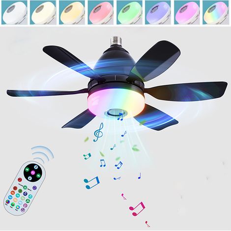 Ventilateur Télécommande E27 avec Lumière LED RGB - Dimmable - & Rythme Musical Minuterie - Plafond - Vitesse Réglable - 50cm - Sans Base (1/5)