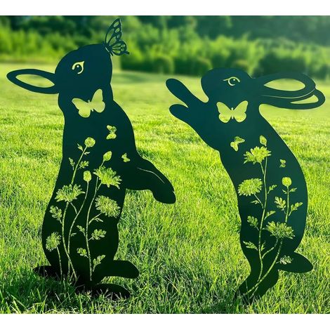 Metallene Hasen-Gartendekoration (2er-Set), große Ausführung (17 Zoll), schwarze Hasensilhouette, wetterfeste Gartendekoration, langlebiger Stahl für Hasenliebhaber (1/5)