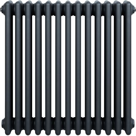 Radiateur Traditionnel à 4 Colonnes 600 x 605 mm en Acier Carbone Gris Anthracite Chauffage Central Horizontale Monté Sur Mur [Brosse de Nettoyage & Supports INCLUSES]