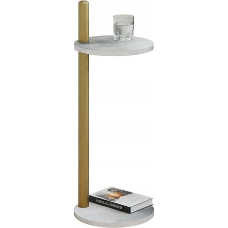 Table d'appoint ronde moderne avec étagère 30x30x80 cm, métal doré (1/5)