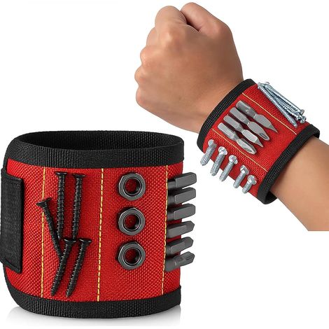 Magnetischer Werkzeughalter für Männer, Magnetarmband für Heimwerkerwerkzeuge zum Halten von Schrauben, Nägeln und Bohrern, leichte und starke Magnete für Väter, Ehemänner und Heimwerker, rot (1/5)