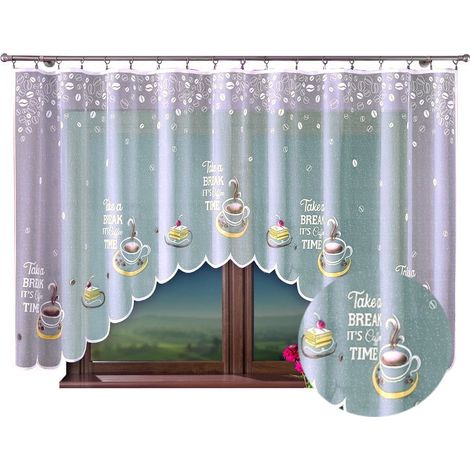 Tenda da cucina jacquard con tazze da caffè dipinte, 220 x 120 cm, annodata