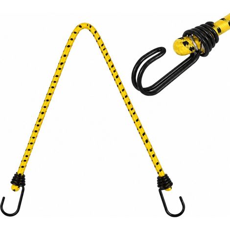 Corde élastique de 8 mm avec mousqueton, vert armée, pour tente, étendoir à linge de camping, 60 cm, double crochet jaune (1/5)