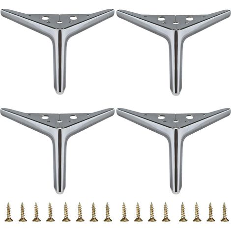 Patas de metal para muebles, patas para muebles de bricolaje, patas para sofás y patas para sillas, juego de 4 unidades de 10 cm en color plata brillante. (1/5)