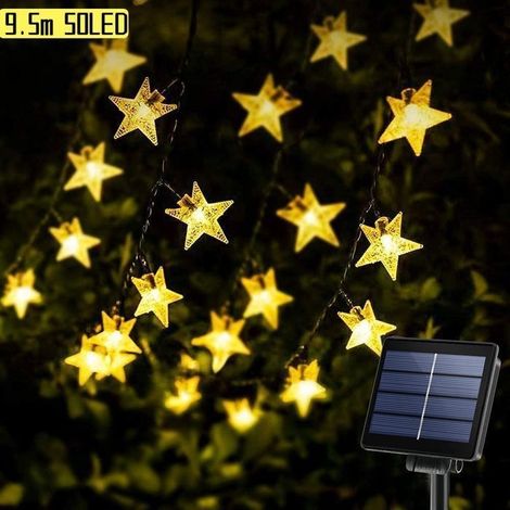 Guirlande Lumineuse Solaire 50 LED à Etoile 9.5m 8 Modes Décoration pour Extérieur Jardin Chambre Noël Fête Soirée - Blanche Chaude (1/4)