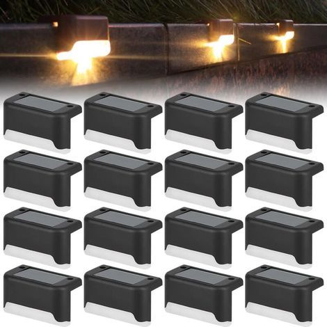 OEM– Lot de 16 lampes solaires LED étanches – 3 lumens par lampe – Installation facile avec vis ou ruban adhésif – Pour escaliers. balustrades. jardin (1/5)