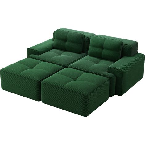 ELVMI Sofá modular en U con asiento profundo, respaldo curvo y reposabrazos anchos, en Cotelé Verde (1/5)