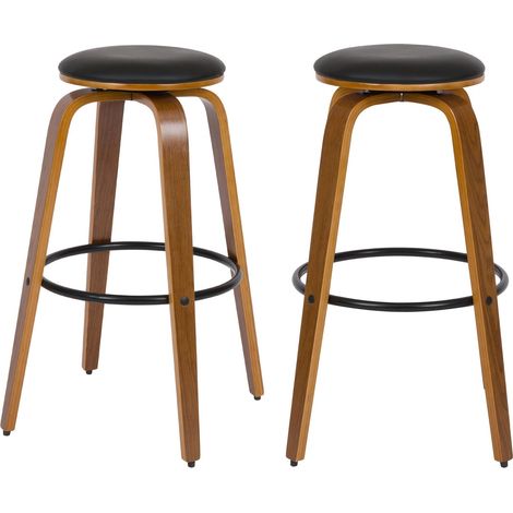 Set de 2 taburetes de bar 78 cm en cuero sintético negro - Arthus