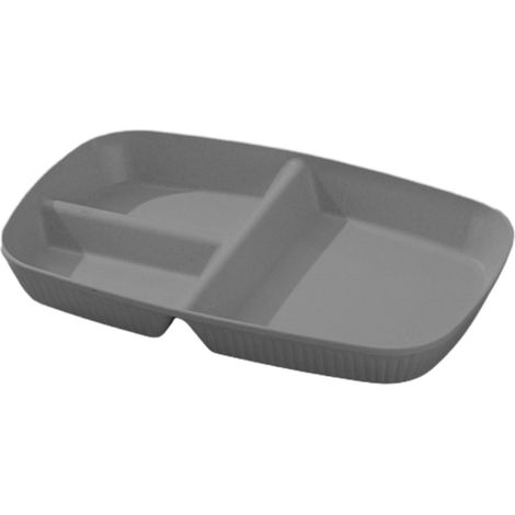 Plateau rectangulaire compartimenté, plateau de service à trois compartiments avec bordure croisée, fond épais pour une stabilité optimale, gris (1/5)