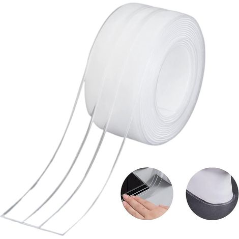 Bande d'étanchéité, joint de salle de bain, ruban adhésif double pli en silicone blanc pour baignoire/anti-moisissures et anti-cafards pour évier de cuisine 38 mm 3,2 (1/5)