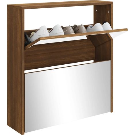 Armoire à chaussures 2 portes rabattables avec miroir Ranka H 67cm – Design moderne et élégant-Chêne brun (1/5)