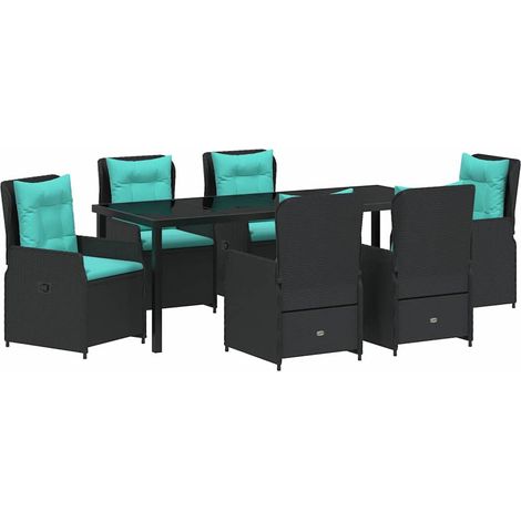 Maison Exclusive - Set da Pranzo per Giardino con cuscino 7 pcs Nero Poly Rattan