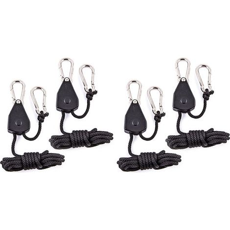 Set di 4 cricchetti per funi, cricchetto interno in PP zincato, gancio di traino con moschettone, tiranti per tenda con puleggia, regolatore a rullo esterno, sospensione (1/5)