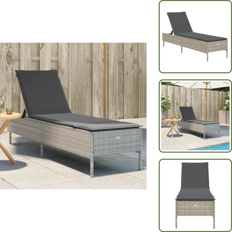 Sonnenliege mit Auflage Hellgrau Poly Rattan - Sonnenliege - Gartenliege - Relaxliege - Poolliege - Outdoor Lounge Chair (1/5)