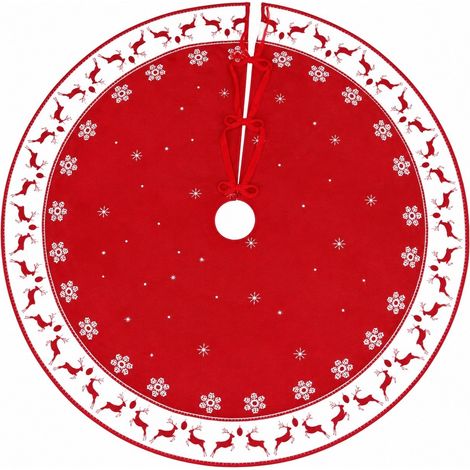 Jupe de sapin de Noël à carreaux et flocons de neige, en polyester peluche court, 120 cm, décoration de Noël pour la maison 90 cm - 5 (1/4)