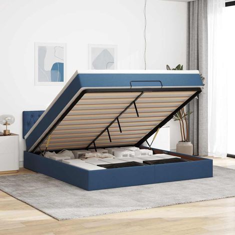 Ottoman-Bett mit Matratze Blau 180x200 cm Stoff (1/5)