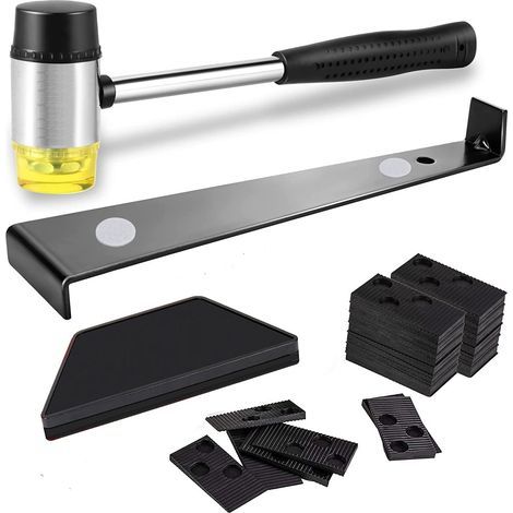 43-teiliges Laminatverlege-Set, 26 cm doppelseitiger Gummihammer mit robustem Schlagklotz, robuste Stahl-Klimmzugstange, 40 Bodenabstandshalter – für die Laminatverlegung (1/5)