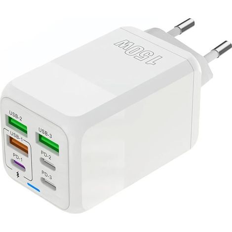 Chargeur USB C, 150W 6 Ports USB C Prise de Charge Rapide, Chargeur à 6 Ports (Port 3PD Type C + Port USB A 3QC) (1/5)