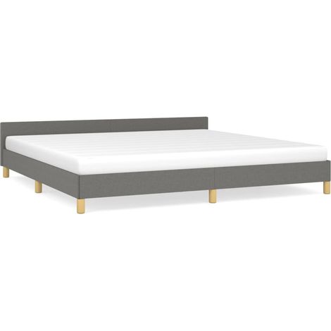Lit adulte pour 2 personnes avec tête de lit, Structure de lit, Assemblage Facile, Gris foncé 200x200 cm Tissu OIB6616E (1/5)