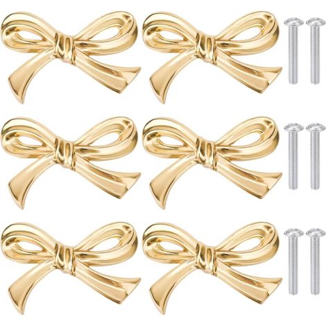 Lot de 6 Boutons de Meuble Nœud en Laiton Doré – Poignées Vintage pour Tiroirs, Commode, Placard et Armoire (1/5)
