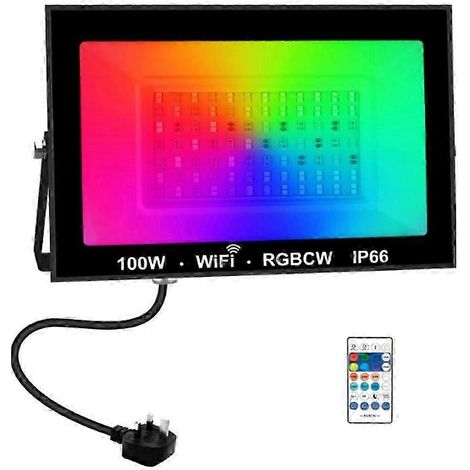 Faro LED RGBCW da 100 W, controllo remoto tramite app, luce da giardino per esterni, lampada decorativa da parete, con spina. (1/5)