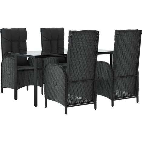 Mobili da pranzo e cuscini da giardino 5 pezzi in resina intrecciata nera 020014866
