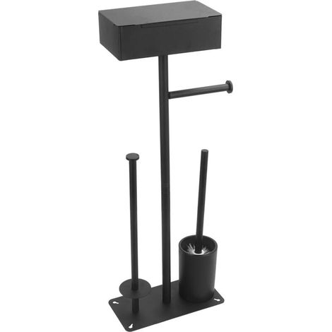 Stainless Steel Toilet Paper Holder with Stainless Steel Toilet Brush and Toilet Brush for Wet Wipes (Black) (Black - Box + Disc + Brush) (1/5)