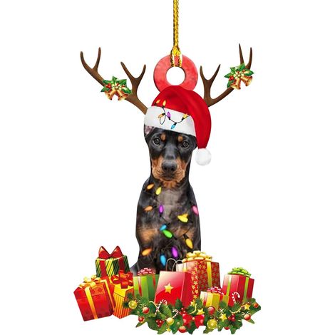 Adorno Navidad Perro - Figura Colgante Madera - Decoración Árbol Navidad - 10 cm (1/5)