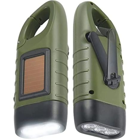 Lot de 2 lampes torches solaires rechargeables – Dynamo manivelle – Mousqueton inclus – Pour randonnée et camping (1/5)