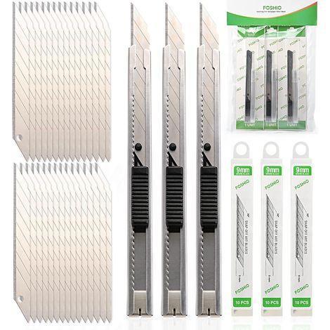 Cuttermesser 3er-Set 9 mm mit 30 Abbrechklingen 30 Grad (1/5)