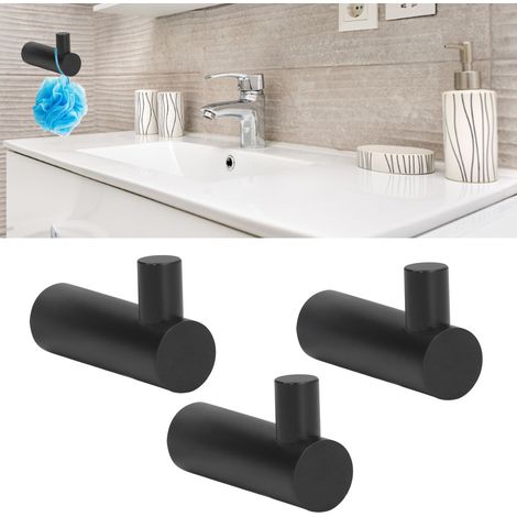 Lot de 3 crochets de salle de bain en acier inoxydable noir mat (1/5)