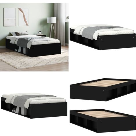 Bettgestell Schwarz 100x200 cm - Bettestel - Doppelbett - Massivholzbette - Schwarzes Bett - Holzbettrahmen - Home & Living (1/5)