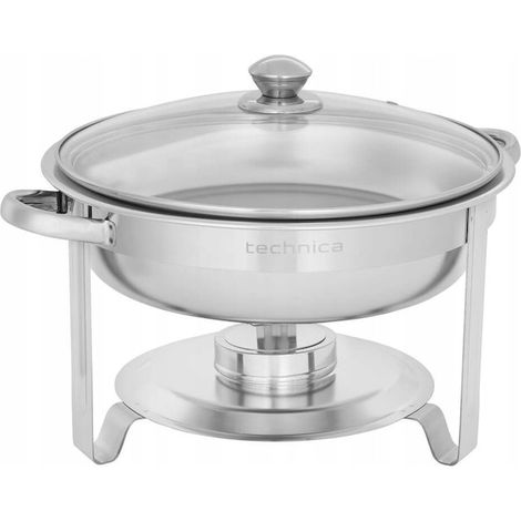Chafing dish avec couvercle, service buffet, gastronorme, électrique, 3,5 l, rond, couvercle en verre, acier inoxydable (1/2)