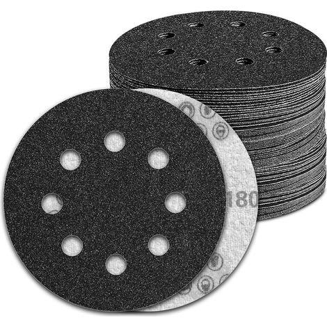 Disques abrasifs 125mm velcro 8 trous grain 180 pour ponceuse excentrique (1/5)