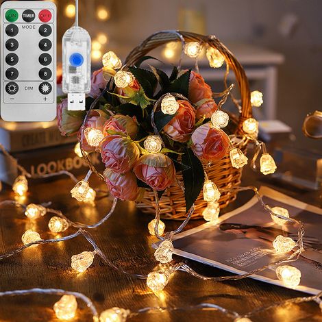 Guirlande lumineuse USB, guirlande lumineuse 10M80LED, 8 modes d'éclairage, avec télécommande, lumière chaude IP44 (étanche) (1/5)