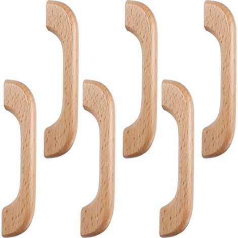 Ensemble de 6 pièces comprenant des portes de placard minimalistes couleur bois naturel, des poignées de placard, des tiroirs en bois de hêtre, des poignées de porte en bois, entraxe de 96 mm (1/5)