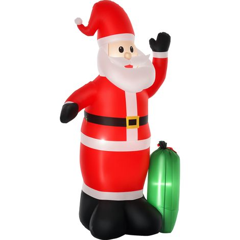 Papá Noel Inflable y Regalo Santa Claus Hinchable con 3 Luces LED e Inflador Eléctrico Decoración Navideña para Exteriores Interiores 148x85x240 cm (1/5)