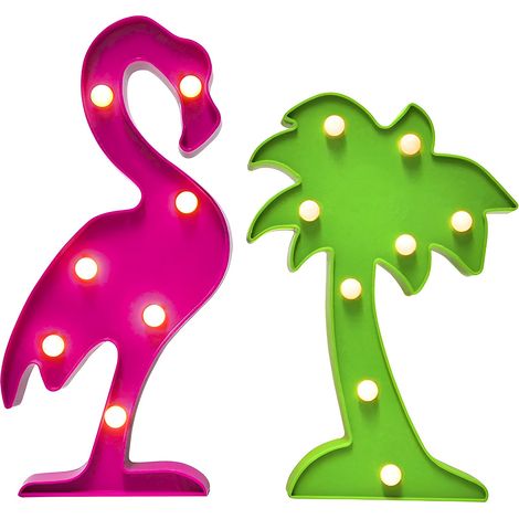 Luz Decorativa Flamenco - Lámpara Nocturna con LED Blanco Cálido - Para Pared Mesa o Escritorio - Temática Tropical Hawaiana - 1 Unidad (1/5)
