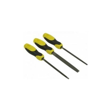Stanley – Jeu de 3 limes bâtardes 150mm – Acier au carbone pour affûtage permanent – Design ergonomique antidérapant – Poignée bimatière