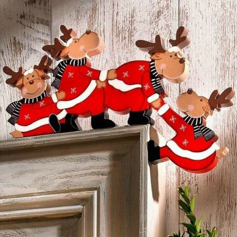 Guirlande De Noël En Bois - Suspension Festive Pour Arbre De Noël Ou Décoration De Table - Cerfs En Bois - Lot De 4 (1/5)